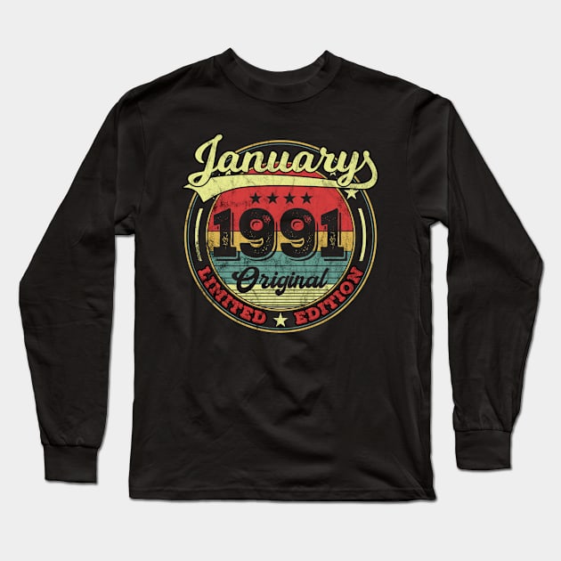 30th Birthday Vintage January 1991 30 Years Gift Long Sleeve T-Shirt by GVTShirt